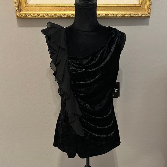 IZ Byer California Black Velvet & Organza Ruffle Gathered Asymmetrical Tank Y2K - Picture 1 of 8